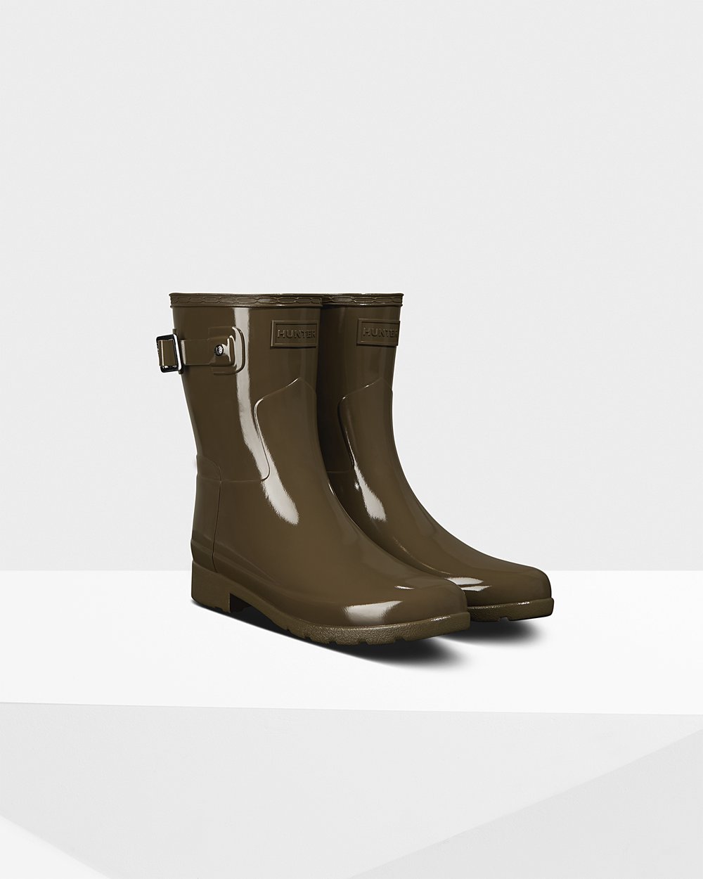 Botas de Lluvia Cortas Hunter Mujer - Refined Slim Fit Gloss - Verdes - MYXKPNA-38